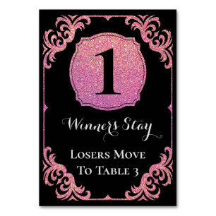 Bunco Table Card Eleganter rosafarbener Glitzer Ei Tischnummer