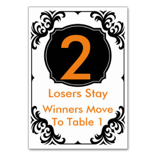 Bunco Table Card orange und schwarz - #2 Tischnummer
