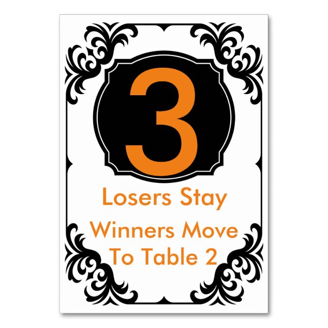 Bunco Table Card orange und schwarz - #3 Tischnummer (Vorderseite)