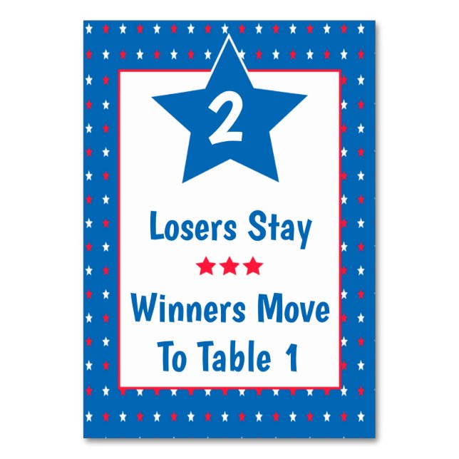 Bunco Table Card - Patriotisch rot, weiß und blau  Tischnummer (Rückseite)