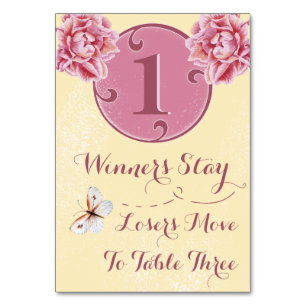 Bunco Table Card - Pink Peony #1 Tischnummer