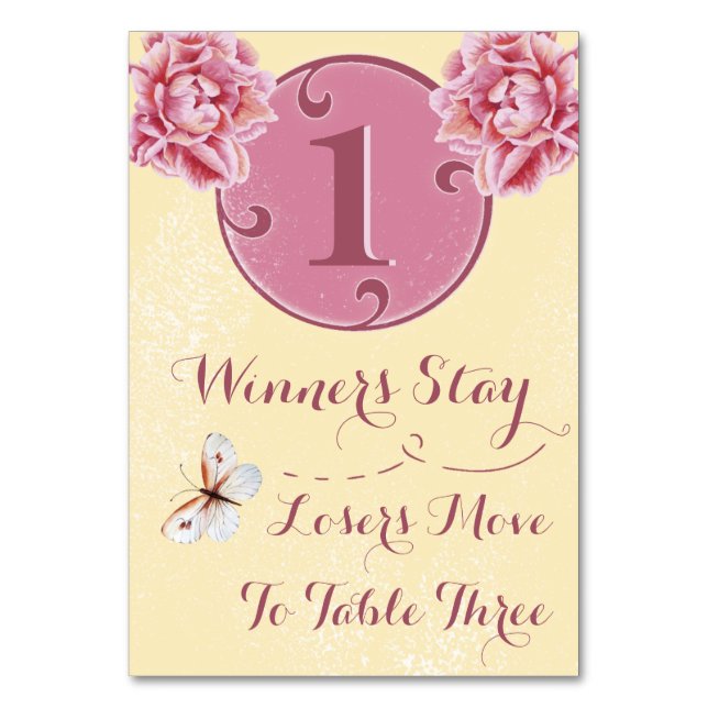Bunco Table Card - Pink Peony #1 Tischnummer (Vorderseite)