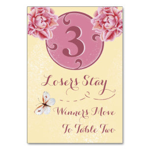 Bunco Table Card - Pink Peony #3 Tischnummer