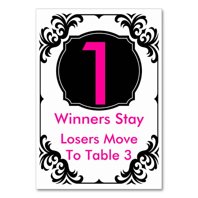 Bunco Table Card rosa und schwarz -#1 Tischnummer (Rückseite)