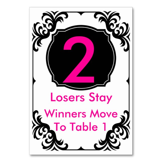 Bunco Table Card rosa und schwarz - #2 Tischnummer (Vorderseite)