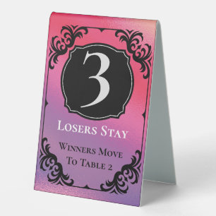 Bunco Table Three Card Schwarz-weißes Elegant Tischaufsteller