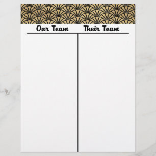 Bunco Tally Score Sheet Art Deco Schwarzes Gold