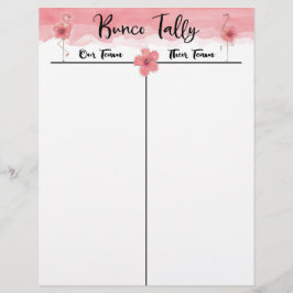 Bunco Tally Score Sheet Tropical Pink Flamingo Fun