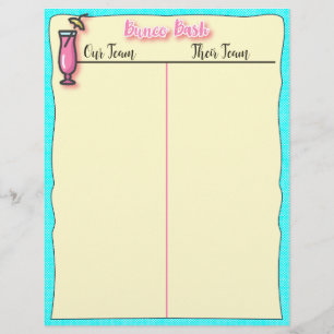 Bunco Tally Sheet - Pink Tropical Beach Drink