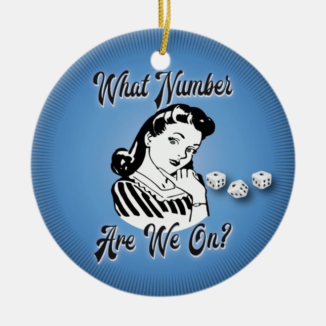 Bunco Weihnachtsverzierung - Retro welche Zahl Keramikornament (Vorne)