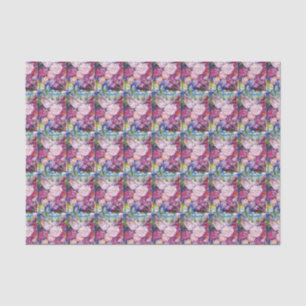 Bündel der rosa Blumen und des rosa Vogels Seidenpapier