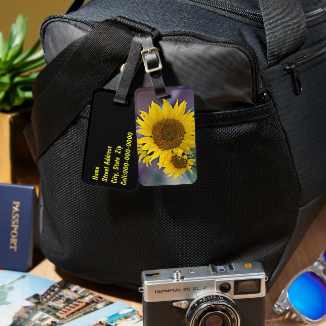 Bündelte Sonnenblumen Nah-Up-Foto nach Maß Gepäckanhänger (Vorderseite & Rückseite)