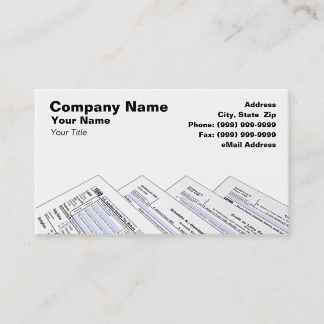 Bundesstaatliche Steuerformulare auf weißem Visitenkarte (Vorderseite)