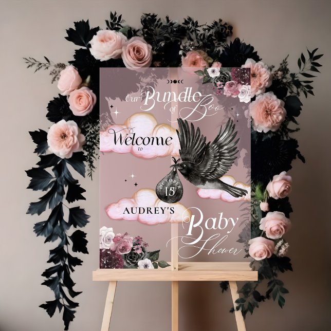 Bundle gothique Boo Raven Baby shower Bienvenue (Gothic Bundle of Boo Raven Baby Shower Welcome Acrylic Sign)
