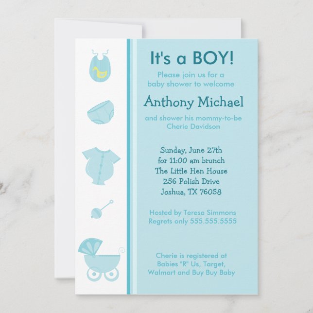 Bundle Joy Baby Boy Blue Shower Invitation 5x7 (Devant)