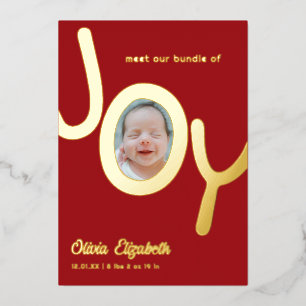 Bundle of JOY Echte Goldfolie Foto Geburt Folien Feiertagskarte