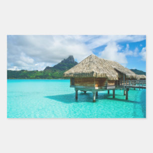 Bungalow aquatique, autocollant rectangulaire Bora