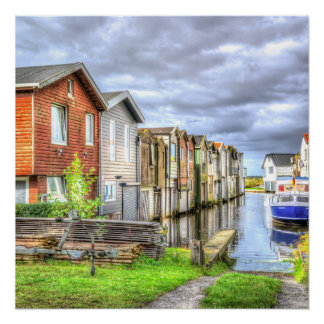 Bungalow Hafen Landschaft des Scenary Boat Poster
