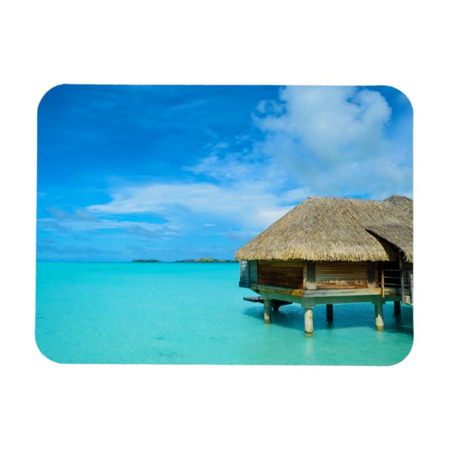 Bungalows mit Blick auf Bora Bora, rechteckiger Ge Magnet (Horizontal)