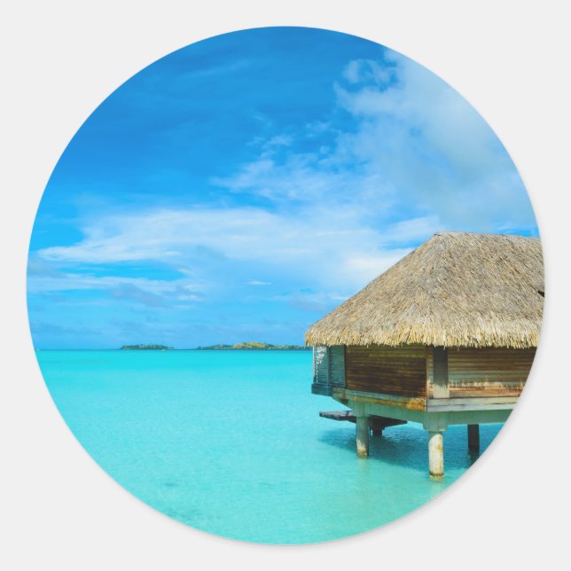 Bungalows mit Blick auf Bora Bora Runder Aufkleber (Vorderseite)