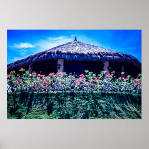 Bungalows umgeben von tropischen Blume Poster