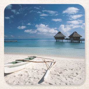 Bungalows vom Strand Motu Toopua Rechteckiger Pappuntersetzer