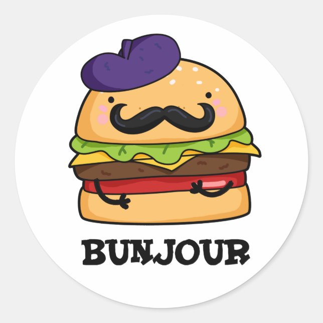 Bunjour Funny French Burger Bun Pun Runder Aufkleber (Vorderseite)