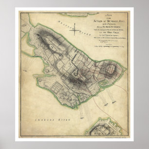 Bunker Hill War Map - 1775 Poster
