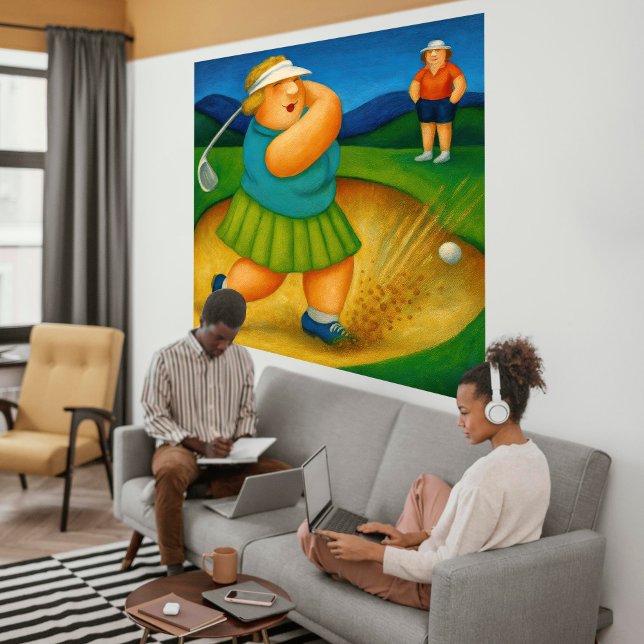 Bunker Trouble- Large Wrapped Canvas Golf Print Leinwanddruck (Bunker Trouble canvas print)