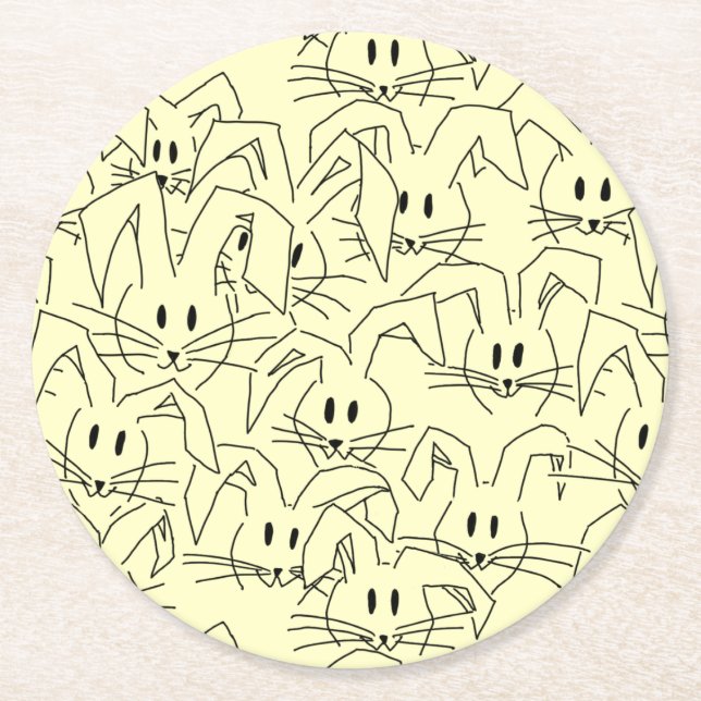 Bunnienbänder auf gelb - nahtlos. runder pappuntersetzer (Vorderseite)