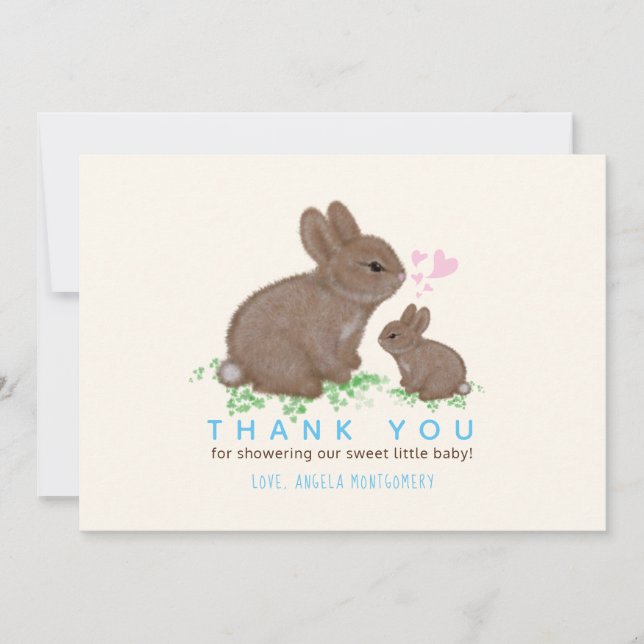 Bunnies adorables Coeurs Boy Baby shower Merci (Devant)