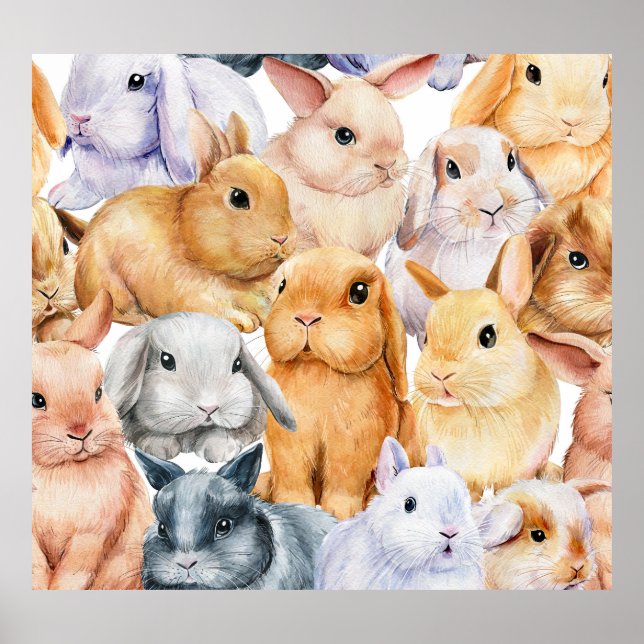 Bunnies Aquarelltiere Poster (Vorne)