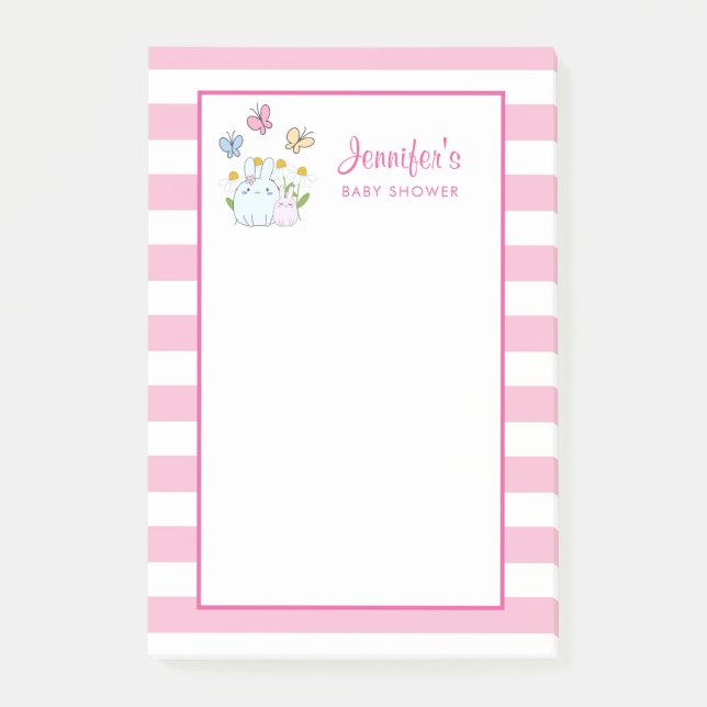 Bunnies, Butterflies & Daisies Babydusche Post-it Klebezettel (Vorderseite)