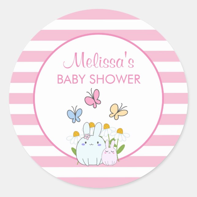Bunnies, Butterflies & Daisies Babydusche Runder Aufkleber (Vorderseite)