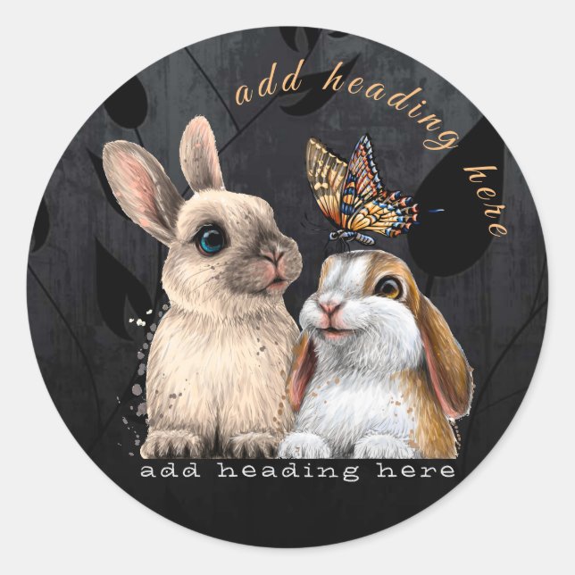 Bunnies & Butterfly Round Sticker (Vorderseite)
