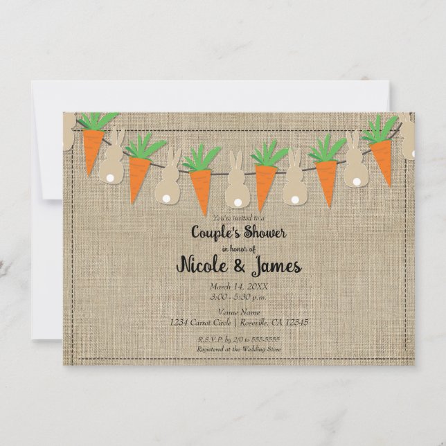 Bunnies & Carrots Osterbridal Paare Dusche Einladung (Vorderseite)