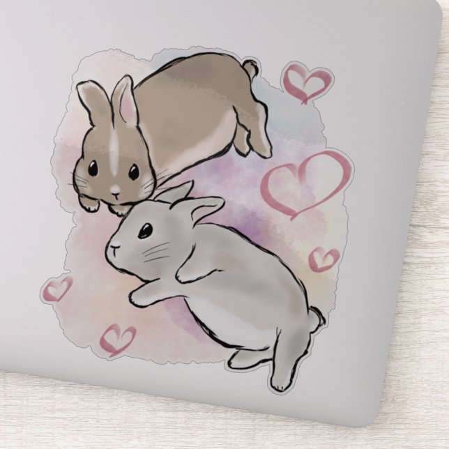 Bunnies cuddling watercolor  aufkleber (Detail)