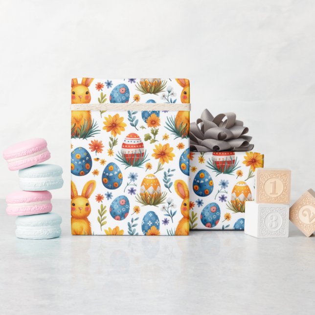 Bunnies, Eier und Blume - Ostern Geschenkpapier (Babyparty)
