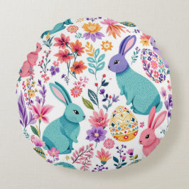 Bunnies farbenfrohe Frühlingsmuster Ostern Rundes Kissen