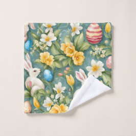 Bunnies, Frühlingsblumen und Ostereier. Malerei Badhandtuch Set