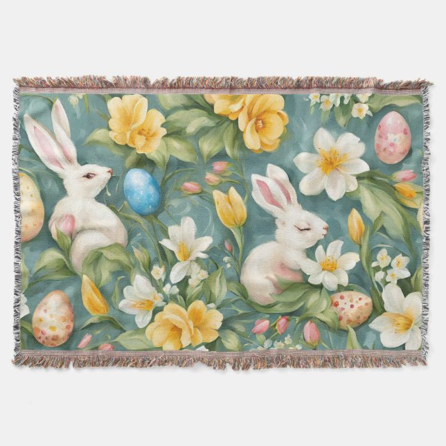 Bunnies, Frühlingsblumen und Ostereier. Malerei Decke (Vorderseite)