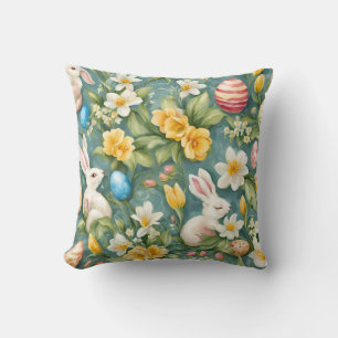 Bunnies, Frühlingsblumen und Ostereier. Malerei Kissen