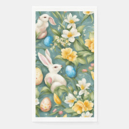 Bunnies, Frühlingsblumen und Ostereier. Malerei Serviette