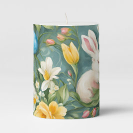 Bunnies, Frühlingsblumen und Ostereier. Malerei Stumpenkerze