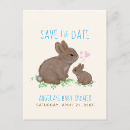 Bunnies Hearts Boy Babydusche Save the Date Ankündigungspostkarte