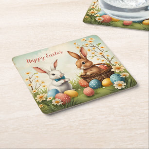 Bunnies Ostereier und Blume Rechteckiger Pappuntersetzer