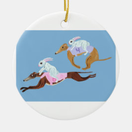 Bunnies riding Greyhounds Keramik Ornament