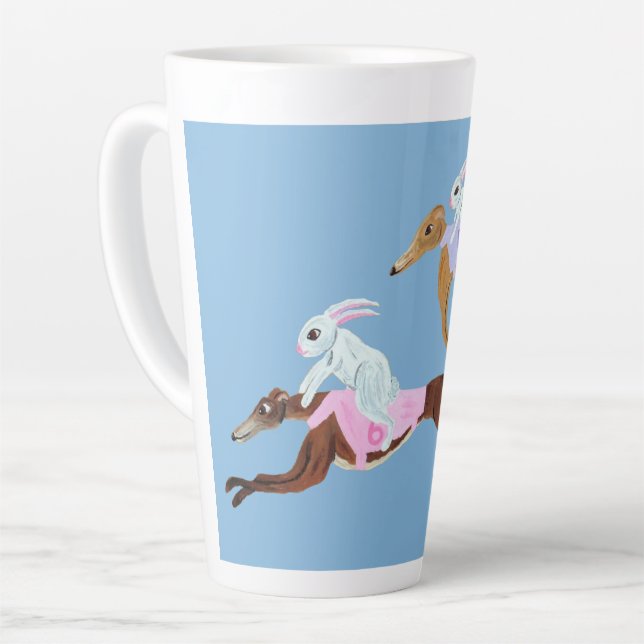 Bunnies riding Greyhounds Mug Milchtasse (Linke Ecke)