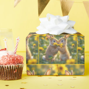 Bunnies Riechen einer gelben Sonnenblume Geschenkpapier