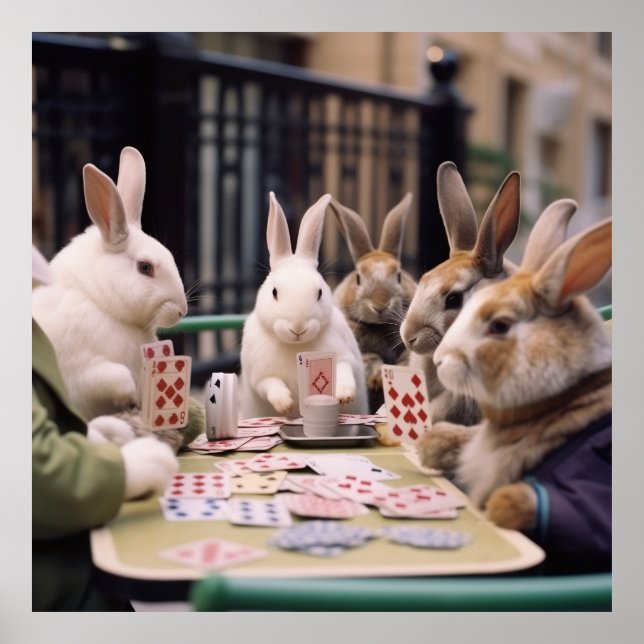 Bunnies, sie bluffen, wetten und springen, um zu g poster (Vorne)